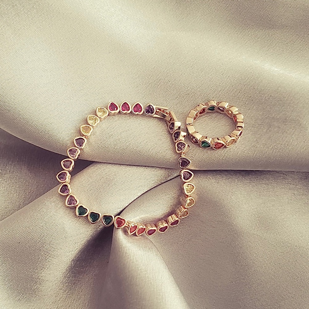 Champagne Gold Heart Gemstone Bracelet & Ring